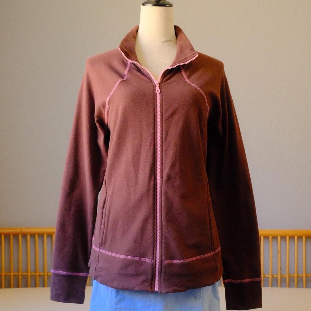 Adrienne Reed Brown Zip Up Jacket w/ Pink Stitching